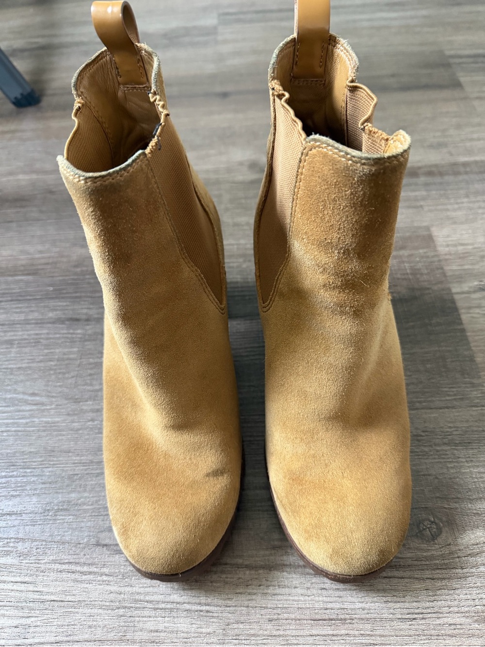 Tory Burch Mustard Suede Chelsea Block Heel Ankle Boots - Picture 2 of 7